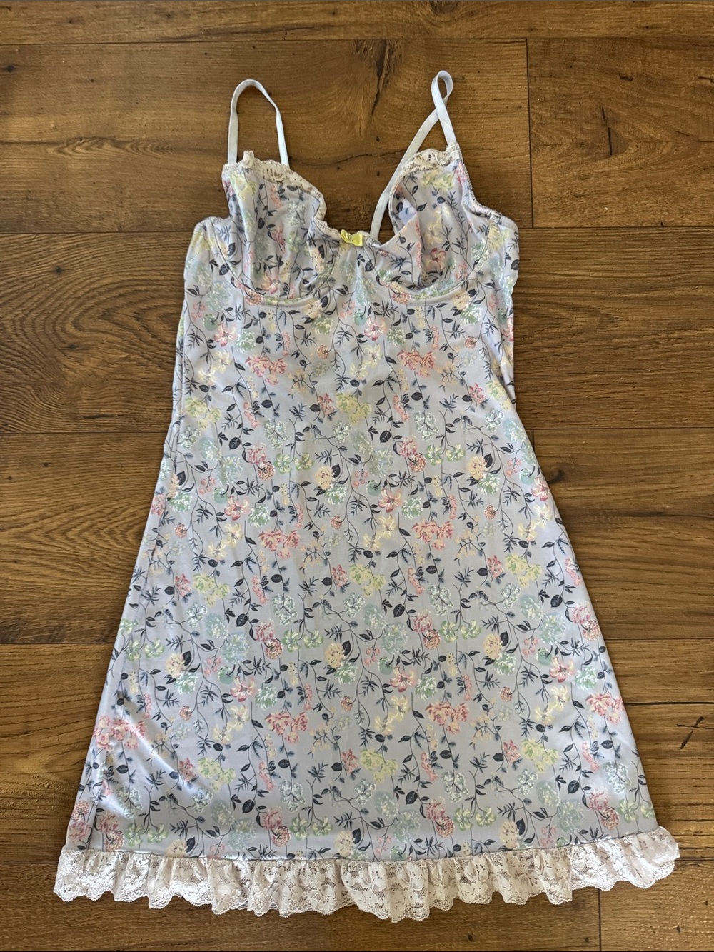 Pastel Floral Lace-Trim Chemise in Light Blue